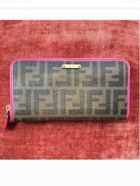 FENDI Zip Around Zucca Wallet Tobacco Pink
